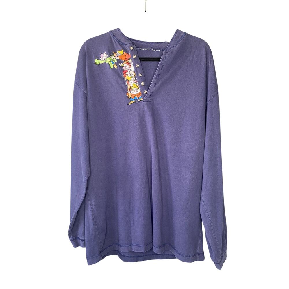 Vintage 90s Disney Shirt Adult XL* Rare Long Sleeve Blue Casual Henley Pullover